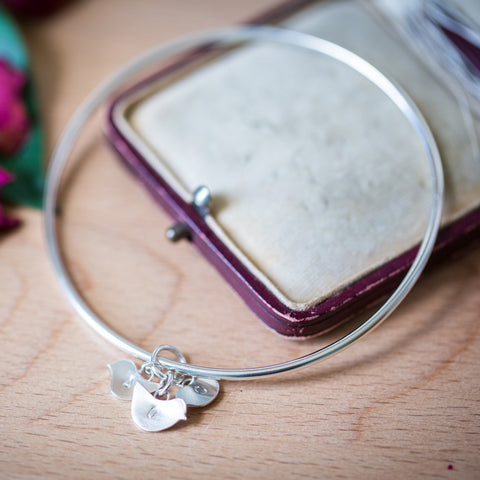 Personalised Silver Bangle With Chick Family Charms