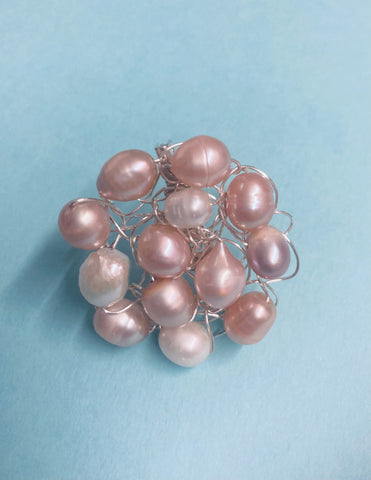 Sale - Peach tone Pearl Crochet Brooch