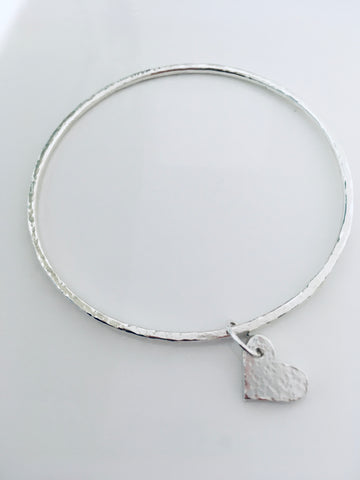 Commission Round wire Bangle with Heart Charm