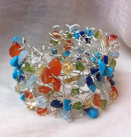 Celebration Birthstone Silver Wire Crochet Cuff