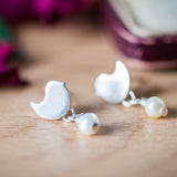 Silver Bird Earrings With Freshwater Pearl Drop