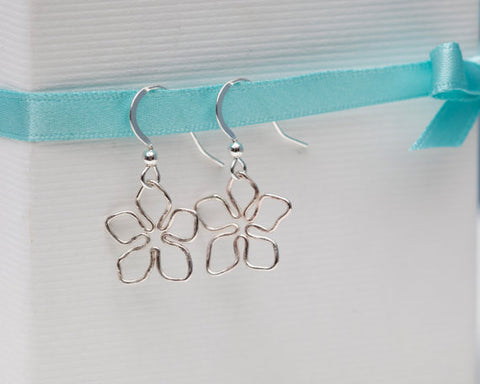 Silver Flower Drop Earrings