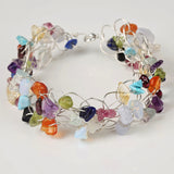 Rainbow Gemstone Silver Wire Crochet Bracelet