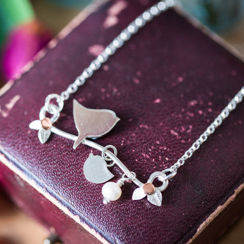 Personalised Silver Bird With Pearl And Chick Necklace
