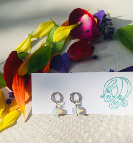 Rainbow Moonstone hoop stud earrings